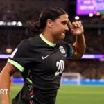 Sam Kerr scores the winning goal for Australia over China in the Asian Cup