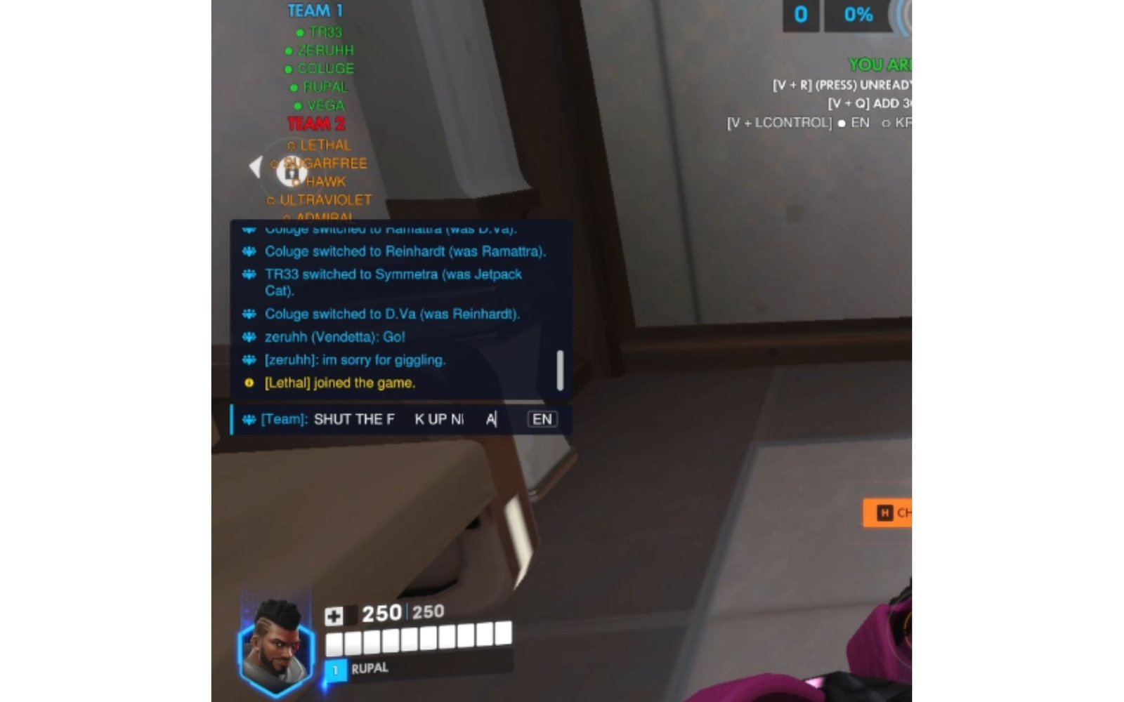 Message written by the streamer in the Overwatch chatbox (Image via X/@jolyne)