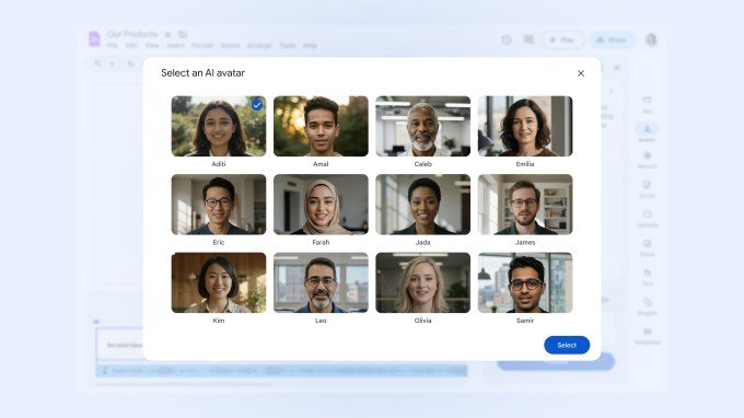Image showing options for choosing different AI avatars in Google