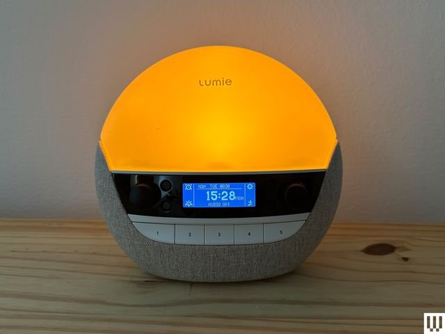 Lumie Bodyclock Luxe 700FM, Round Alarm Clock with Luminous Surface and Digital Display with Physical Buttons Below