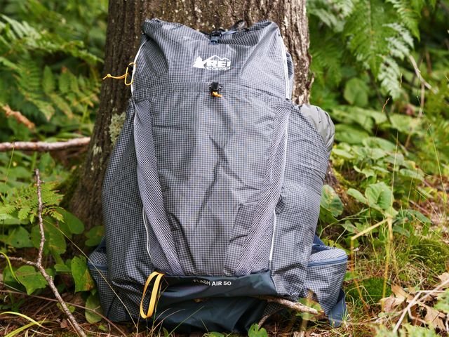 REI Flash Air Backpack in gray with white mesh and lettering