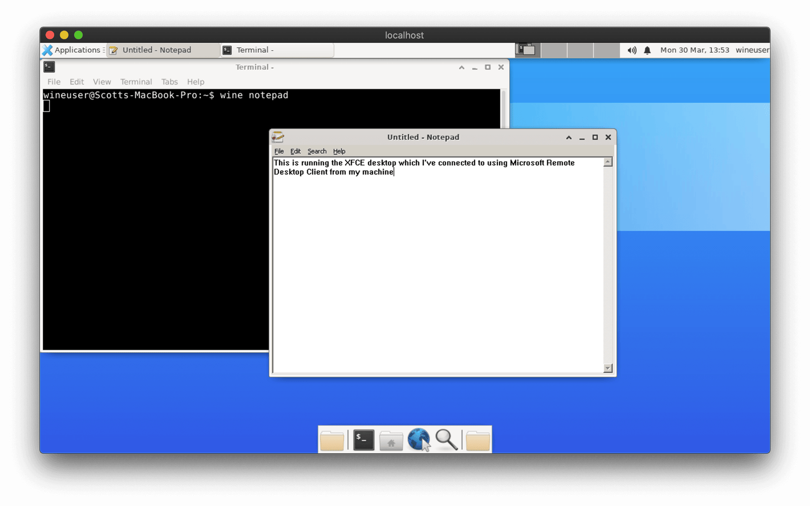 A screenshot of Docker Wine running on Linux