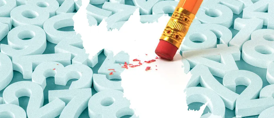 Numbers are being erased by a pencil eraser