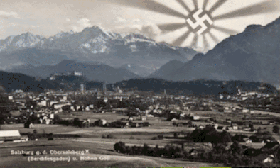 Kaiservilla in Bad Ischl used as Nazi administrative headquarters. Dürnstein Wachau town with Nazi propaganda about Hitler