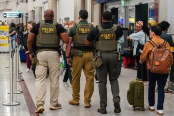 Federal immigration agents were filmed making arrests at the airport while Trump called ICE to ease the delay in the security line
