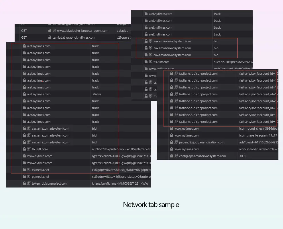 Sample of nytimes network tab