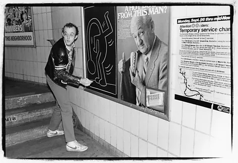 Laura Levine/Corbis via Getty Images/Moco A new exhibition in London focuses on graffiti drawn by Haring on the New York subway (Credit: Laura Levine/Corbis via Getty Images/Moco)