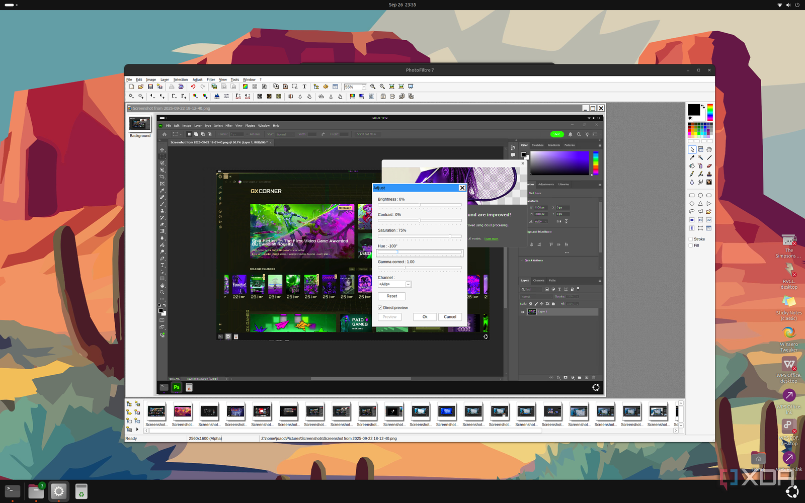 Screenshot of PhotoFiltre 7 running on Ubuntu through Wine