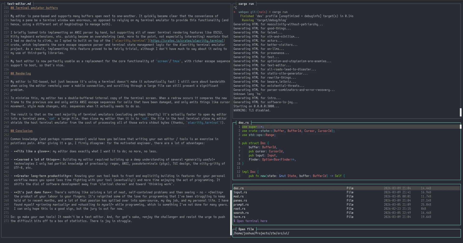 A screenshot of the editor in action, working on this very blog post